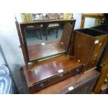 An inlaid paper bin, sewing table and two various mirrors