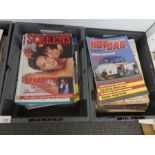 Five crates of vintage car and other magazines including a custom car, hot car, movie magazines etc