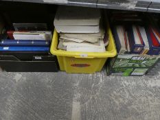 3 Boxes of mixed books, stamps, sheet music etc