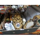 Box of mixed items to incl. cloisonné vase, silver plated photo frames, mini gilded wall mirrors etc