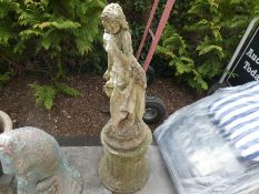 Stone effect statue of a girl on a plinth