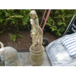 Stone effect statue of a girl on a plinth