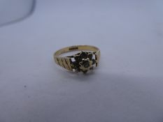 9ct yellow gold floral design cluster ring with diamond chips, , marked 375, weight 2g and size R/S