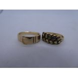 9ct yellow gold buckle design ring and a 9ct yellow gold keeper ring, both marked 375, total weight