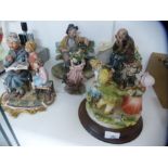 Four Capodimonte figures, including the Pigeon feeder