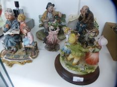 Four Capodimonte figures, including the Pigeon feeder