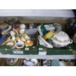 Two boxes of mixed china and glassware including Royal Doulton, Oriental ceramics, Bunnykins etc