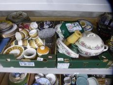 Two boxes of mixed china and glassware including Royal Doulton, Oriental ceramics, Bunnykins etc