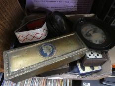 Box of collectables incl. miniature dominoes, wristwatch etc