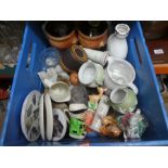A crate of mixed china ware to include Poole plates, Hornsea china, character jugs, Wedgwood style