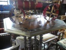 A Victorian inlaid coffee table on barley twist supports