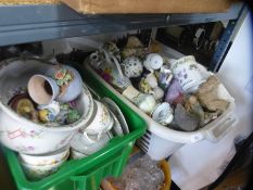 Two boxes of mixed china and one box of mixed glass including animal figurine