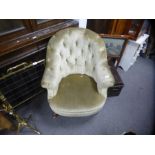 Victorian button back velvet upholstered nursing chair