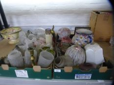 Two boxes containing vintage glass lightshades