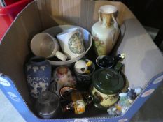 Box of Victorian and later ceramics including some oriental examples, ginger jars, etc