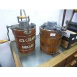 Two old ice cream maker buckets, by Husqvarna