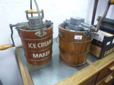 Two old ice cream maker buckets, by Husqvarna