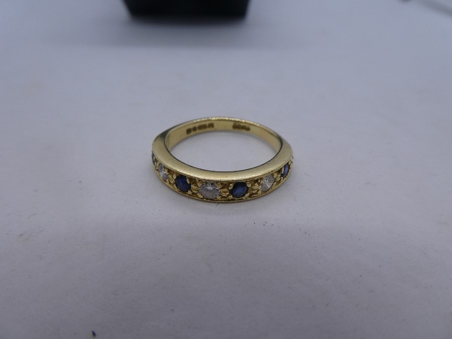 18ct yellow gold Sapphire and diameter band ring, size P, weight approx 4.5g, marked 750 - Image 2 of 2