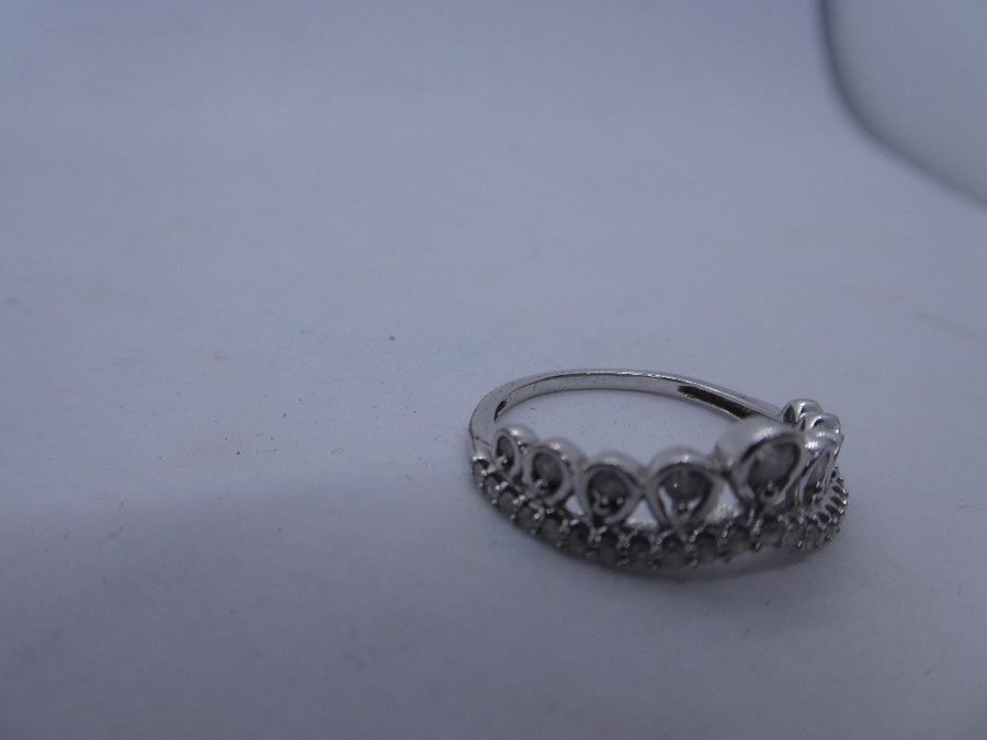9ct white gold dress ring in the form of a crown inset with diamonds, marked 9K, size Q/R - Image 4 of 5