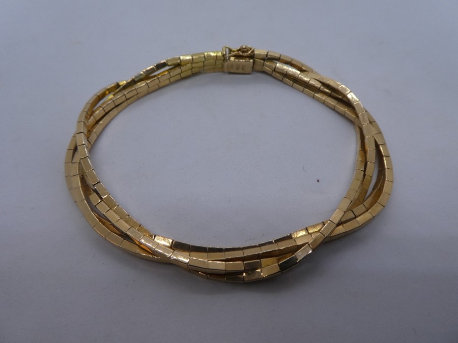 18ct yellow gold multi strand entwined bracelet, marked 750, very pretty, approx 23.5g - Image 2 of 4