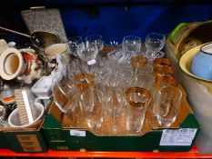 A Box of mixed glassware to incl. wine a sherry glasses etc