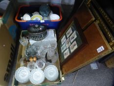 Two crates of mixed china and glassware including Royal Doulton tea ware, studio pottery, pictures,