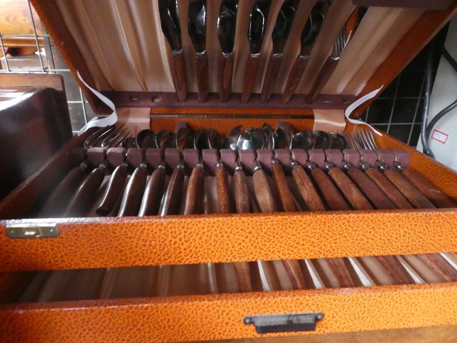 A boxed canteen of cutlery, a sewing box, box of glasses, etc