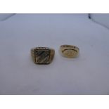 Two 9ct yellow gold Signet rings, each marked 375, one inscribed with initials, largest T