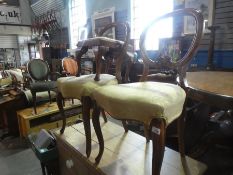 Two Victorian balloon back chairs and a tapestry top footstool