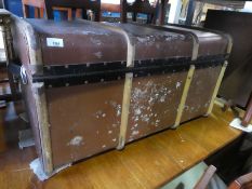 Vintage bamboo bound leather travel trunk