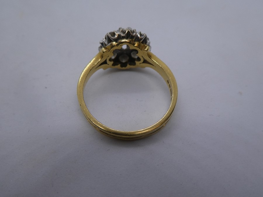 Pretty 18ct yellow gold diamond cluster ring, central diamond approx 0.50 carat, marked 750, size o/ - Image 4 of 4
