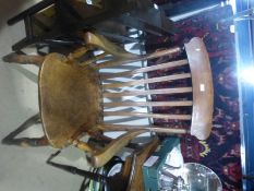 Vintage pine bar back armchair and octagonal coffee table