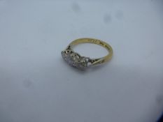 18ct yellow gold and platinum three stone illusion set diamond ring, size S, damage to shoulder, app