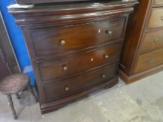 Modern mahogany bow front chest of 3 drawers