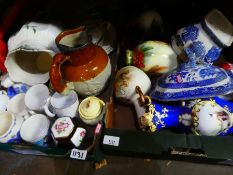 Two boxes of mixed china, including Willow ware