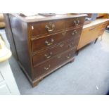 An antique mahogany chest having 2 short and 3 long drawers on bracket feet, 95 cms