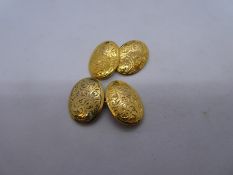 Pair of 9ct yellow gold cufflinks with floral decoration, marked 375, weight approx 4g