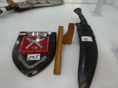 A Kukri knife with a bone handle, with plaque describing the Gurkha Infantry Brigade