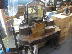 Large mahogany dressing table with mirror above 2 mini and a waist drawer AF