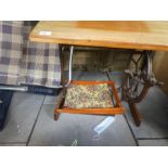 A vintage sewing table tapestry bag and mirror and a vanity case