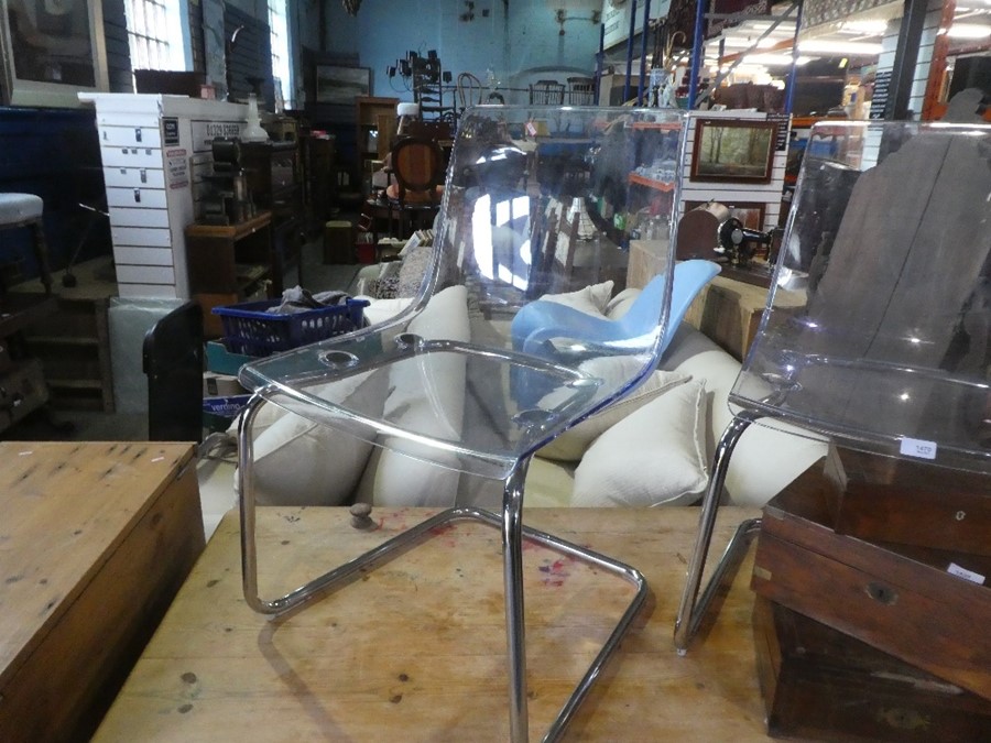 2 Retro Perspex and chrome chairs and similar blue plastic example