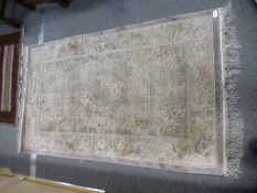 A Chinese pale blue runner decorated with figures and animals, 302 x 76 cms, and one other