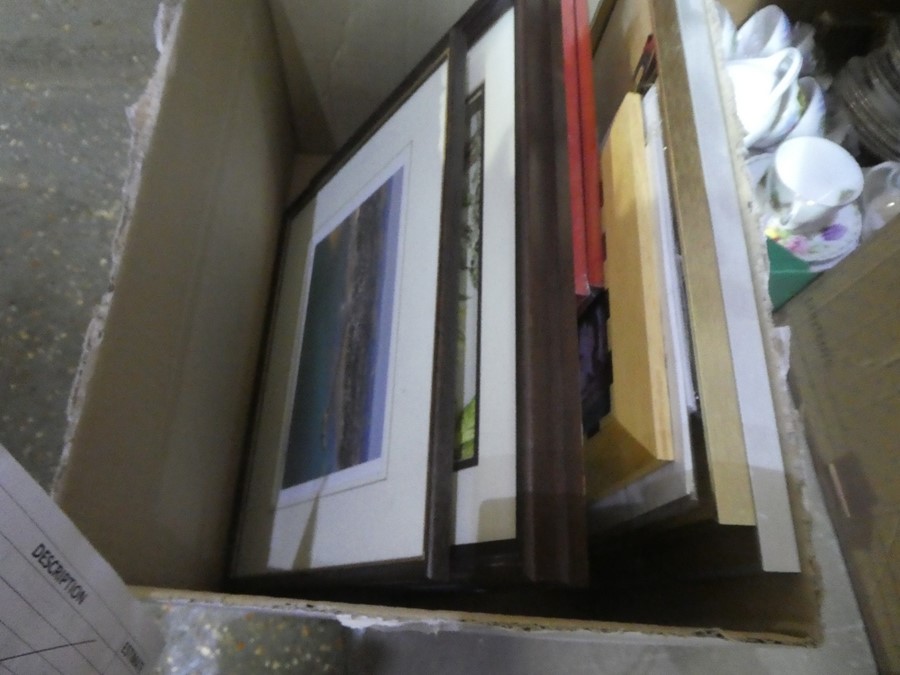 Two boxes of mixed collectables, including picture frames and books