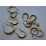 Collection of 9ct yellow gold hoop earrings, marked 375 and pair of 9ct gold studs, 6.5g