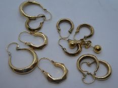 Collection of 9ct yellow gold hoop earrings, marked 375 and pair of 9ct gold studs, 6.5g