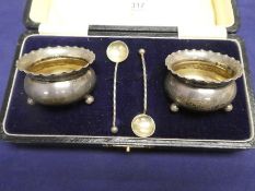A boxed set of silver hallmarked salts, 30g approx