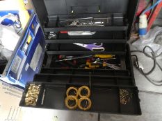 A single plastic tool box, with tools