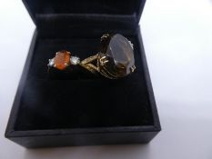 9ct yellow gold dress ring set with oval smoky topaz, size S/T, marked 375 together with a yellow g