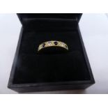 18ct yellow gold Sapphire and diameter band ring, size P, weight approx 4.5g, marked 750