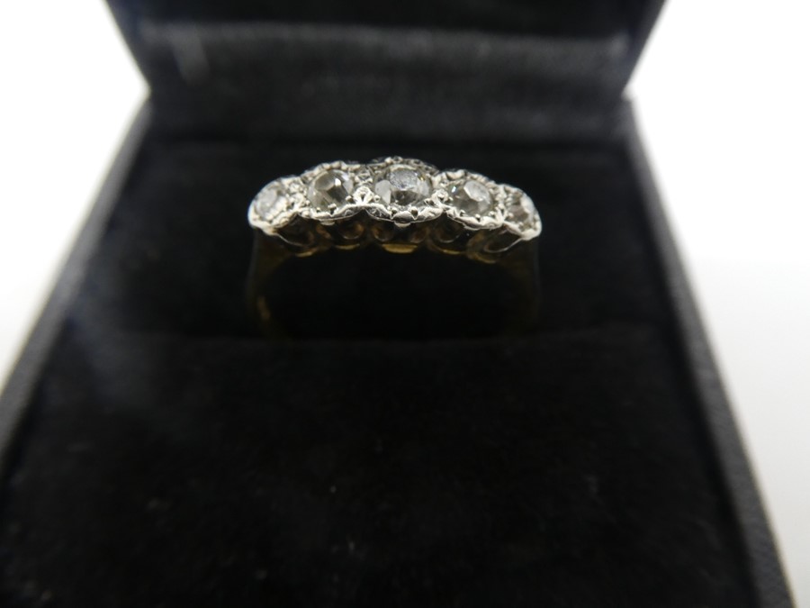 18ct and platinum graduated 5 stone illusion set diamond ring, marked '8ct PT' marks worn, size U, c - Image 2 of 3